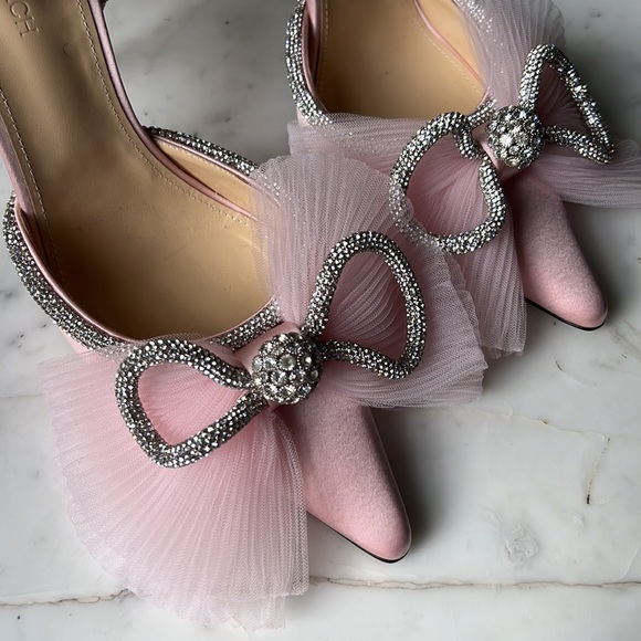 Mach & Mach pink satin ruffle bow Swarovski crystal pumps - Picture 4 of 8